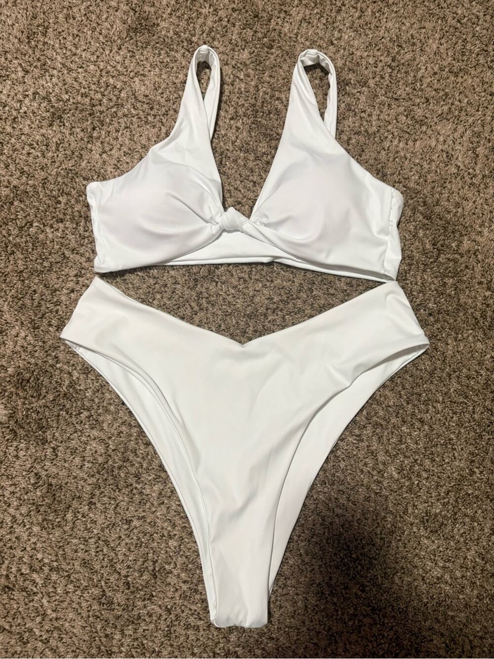 White High Waisted Bikini Set Women’s XL Knot Front Two Piece Swimsuit